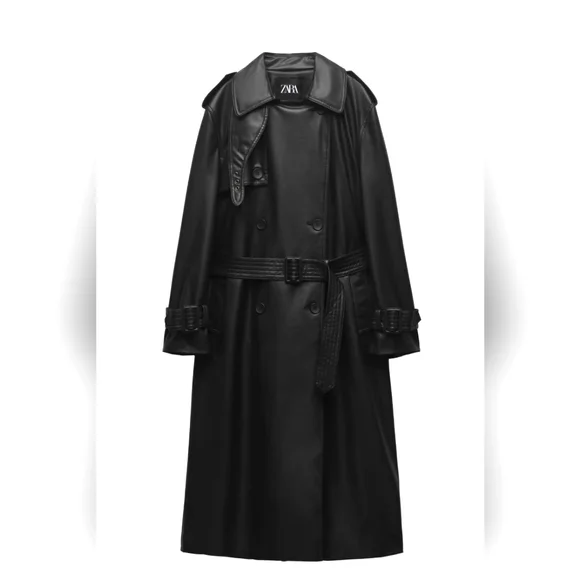 ジャケット・アウター ZARA.   FAUX LEATHER TRENCH COAT ZARA NEW WOMAN FAUX LEATHER SHORT TRENCH COAT BELTED JACKET
